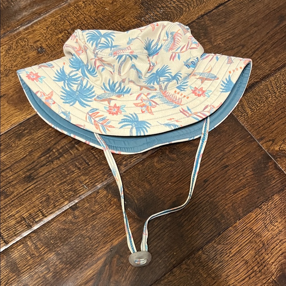 Kids Tropical Print Sun Hat - Blue & Cream